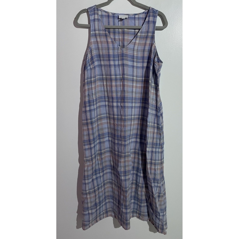 J Jill Dress Large Plaid Love Linen Cottagecore Travel Preppy Teacher Pockets